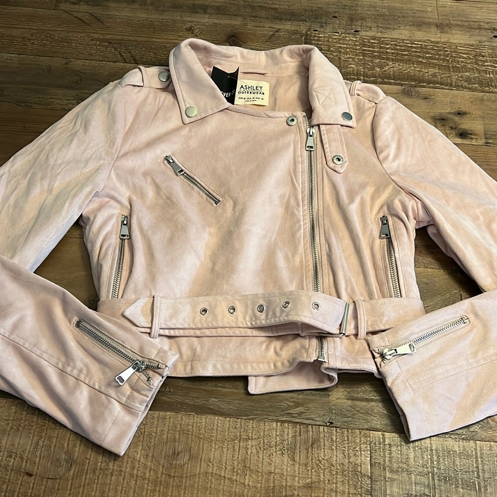 NWT ASHLEY By 26 International FOREVER 21 Pink Suede Like MOTO JACKET Coat M